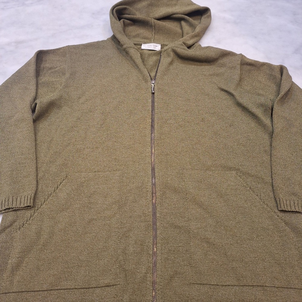Vtg St. John Sport Hoodie Wom Med Wool Blend Olive Green Knit Zip Up Marie Gray